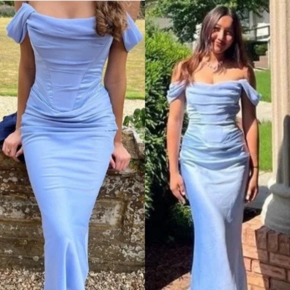 House of CB Natalya Sky Blue Satin Corset Midi Dress in Size XS NWT - Picture 5 of 17